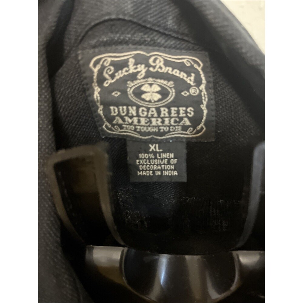 LUCKY BRAND Men's Dungarees Linen L/S Shirt Button Front Embroidered Black XL - Picture 10 of 10